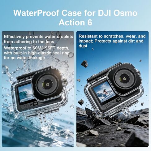 Waterproof Case for DJI Osmo Action 6 Camera, 60M/196FT Underwater Housing Shell Cage w Anti-Fog, Diving Protective Cover for Deep Diving Scuba Snorkeling w Quick Release Bracket Action 6 Accessories in Kuwait