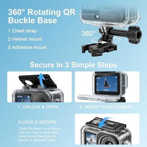 Waterproof Case for DJI Osmo Action 6 Camera, 60M/196FT Underwater Housing Shell Cage w Anti-Fog, Diving Protective Cover for Deep Diving Scuba Snorkeling w Quick Release Bracket Action 6 Accessories in Kuwait