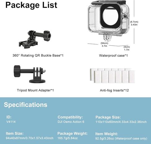Waterproof Case for DJI Osmo Action 6 Camera, 60M/196FT Underwater Housing Shell Cage w Anti-Fog, Diving Protective Cover for Deep Diving Scuba Snorkeling w Quick Release Bracket Action 6 Accessories in Kuwait