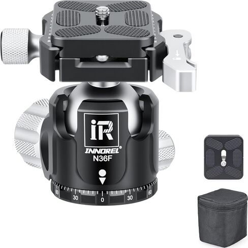 INNOREL N52F Quick Locking Low Profile Tripod Ball Head, Fast Lever Release, Panoramic CNC Metal Camera Tripod Ballhead with 2 Plates for Tripod Monopod DSLR Camcorder, Max Load 66lb/30kg (Sliver) in Kuwait