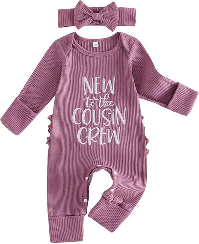 Infant Baby Girl Fall Outfit Sweatshirt Romper New to The Cousin Crew Long Sleeve Jumpsuit Bodysuit Newborn Clothes in Saudi Arabia