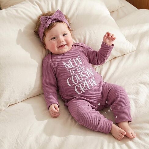 Infant Baby Girl Fall Outfit Sweatshirt Romper New to The Cousin Crew Long Sleeve Jumpsuit Bodysuit Newborn Clothes in Saudi Arabia