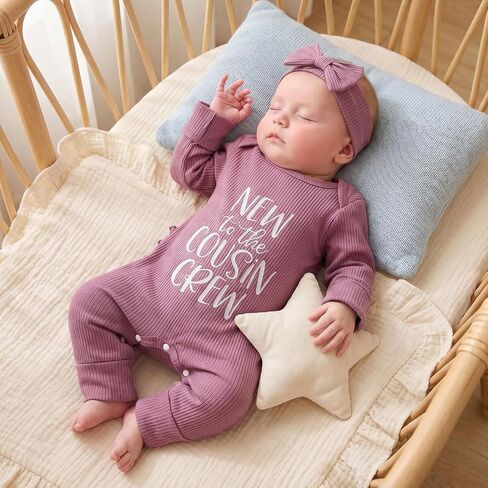 Infant Baby Girl Fall Outfit Sweatshirt Romper New to The Cousin Crew Long Sleeve Jumpsuit Bodysuit Newborn Clothes in Saudi Arabia