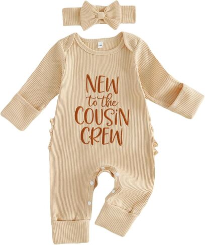 Infant Baby Girl Fall Outfit Sweatshirt Romper New to The Cousin Crew Long Sleeve Jumpsuit Bodysuit Newborn Clothes in Saudi Arabia