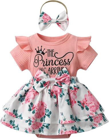 Baby Girl Clothes Newborn Romper Dress Infant Short Sleeve Floral Print Summer Outfits with Headband in Saudi Arabia