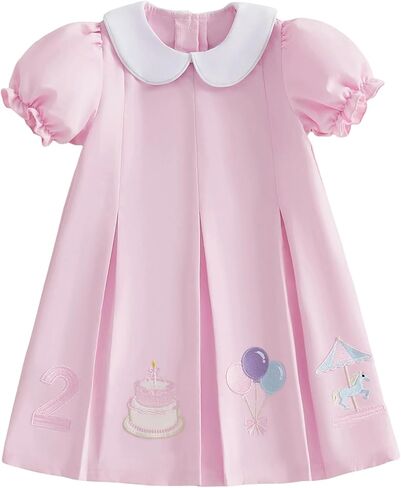 Honganda Toddler Baby Girl Birthday Outfit Puff Sleeve Doll Collar Cake Smash Smocked Dress Summer Princess Birthday Dresses in Kuwait