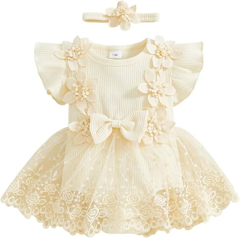 Newborn Girl Dress Ruffle Sleeveless Floral Embroidery Romper Dress Infant Baby Summer Tulle Skirt in Kuwait