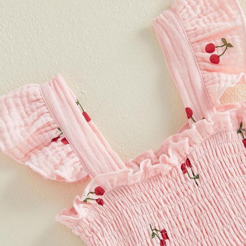 SHIBAOZI Toddler Baby Girl Dresses Cotton Gauze Flutter Sleeve Cherry Print A Line Frill Holiday Dress in Saudi Arabia