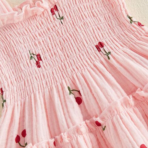SHIBAOZI Toddler Baby Girl Dresses Cotton Gauze Flutter Sleeve Cherry Print A Line Frill Holiday Dress in Saudi Arabia