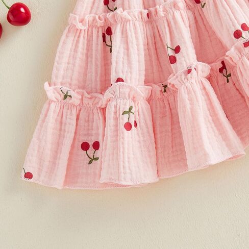 SHIBAOZI Toddler Baby Girl Dresses Cotton Gauze Flutter Sleeve Cherry Print A Line Frill Holiday Dress in Saudi Arabia