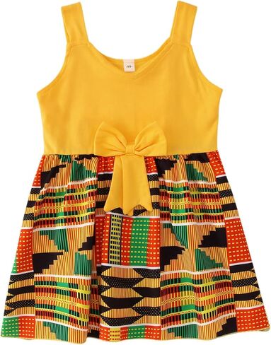 IZYJOY طفل فتاة الأفريقية Dashiki فستان أطفال أنقرة Kente الزي بلا أكمام القوس العرقية فستان الشمس فتاة صغيرة ملابس الصيف in Kuwait