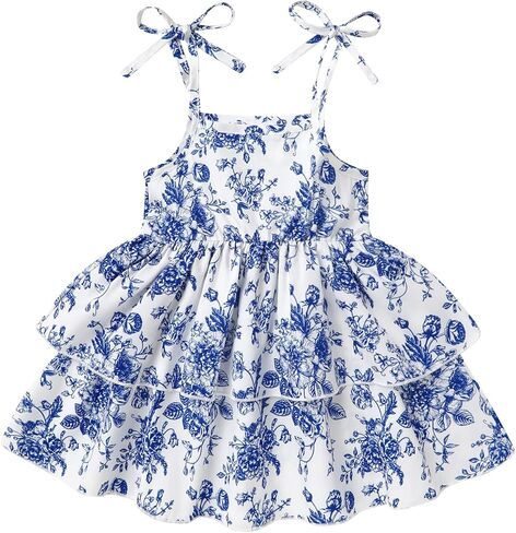 Happy Town Infant Baby Girl Dress Sleeveless Tiered Floral Strap Dresses Toddler Summer Sundress Clothes in Kuwait