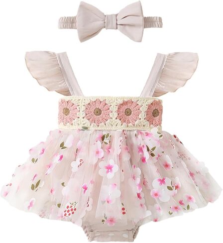 Baby Girls Romper Dress Summer Clothes Infant Tutu Dresses Newborn Ruffle Sleeve Tulle Skirt Jumpsuit Headband Outfit in Saudi Arabia