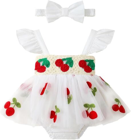 Baby Girls Romper Dress Summer Clothes Infant Tutu Dresses Newborn Ruffle Sleeve Tulle Skirt Jumpsuit Headband Outfit in Saudi Arabia