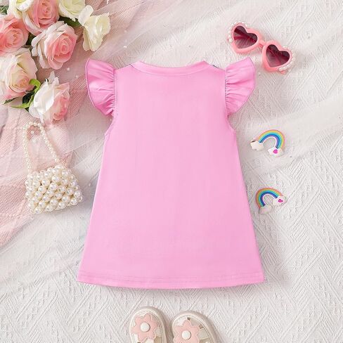 Baby Girl Cat Dress Summer Outfit Pink Faux Denim Pinafore Print Ruffle Sleeve Infant Cute Clothes in Saudi Arabia