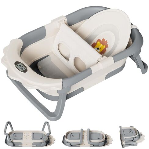 TPN 4-in-1 Grow-with-Me Collapsible Baby Bathtub, Baby Tub for Newborns to Toddler with Soft Floating Cushion & Thermometer, Portable Baby Bath Tub, Infant Bathtub for Bath Support in Tub,Grey in Saudi Arabia
