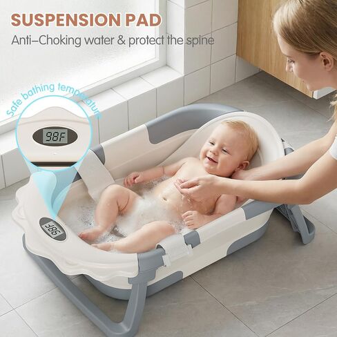 TPN 4-in-1 Grow-with-Me Collapsible Baby Bathtub, Baby Tub for Newborns to Toddler with Soft Floating Cushion & Thermometer, Portable Baby Bath Tub, Infant Bathtub for Bath Support in Tub,Grey in Saudi Arabia