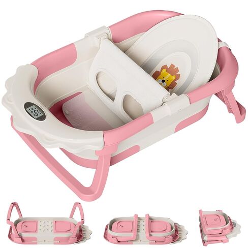 TPN 4-in-1 Grow-with-Me Collapsible Baby Bathtub, Baby Tub for Newborns to Toddler with Soft Floating Cushion & Thermometer, Portable Baby Bath Tub, Infant Bathtub for Bath Support in Tub,Grey in Saudi Arabia
