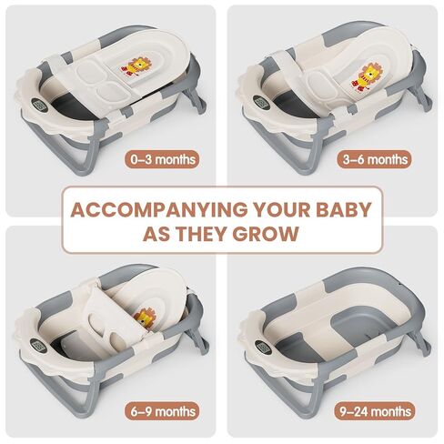 TPN 4-in-1 Grow-with-Me Collapsible Baby Bathtub, Baby Tub for Newborns to Toddler with Soft Floating Cushion & Thermometer, Portable Baby Bath Tub, Infant Bathtub for Bath Support in Tub,Grey in Saudi Arabia
