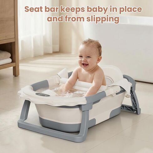 TPN 4-in-1 Grow-with-Me Collapsible Baby Bathtub, Baby Tub for Newborns to Toddler with Soft Floating Cushion & Thermometer, Portable Baby Bath Tub, Infant Bathtub for Bath Support in Tub,Grey in Saudi Arabia