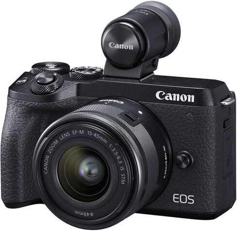 Canon EOS M6 Mark II Mirrorless Camera with 15-45mm Lens & EVF (Black) Bundle | 32.5MP APS-C Sensor, Dual Pixel CMOS AF, 4K Video & High-Speed | Great for Travel & Content (3611C011) + 64GB Card + Bag in Kuwait
