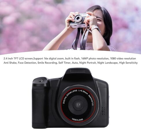 Digital Camera, 16MP 1080P HD 16X Digital Zoom Micro SLR Digital Camera with Telephoto Lens for Travel Vlogging in Kuwait