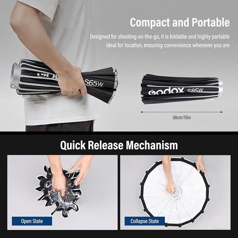 Godox Softbox White Inner 120 سم / 47.2 بوصة Godox S120W Bowens Mount Softbox مع ناشر وحقيبة حمل، صندوق ناعم متين سريع الإعداد، صغير الحجم للتصوير الفوتوغرافي / الضوء المستمر / فلاش ستروب / صورة شخصية in Kuwait