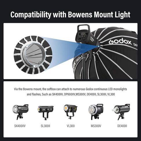Godox Softbox White Inner 120 سم / 47.2 بوصة Godox S120W Bowens Mount Softbox مع ناشر وحقيبة حمل، صندوق ناعم متين سريع الإعداد، صغير الحجم للتصوير الفوتوغرافي / الضوء المستمر / فلاش ستروب / صورة شخصية in Kuwait