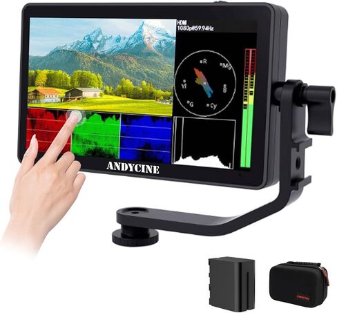 ANDYCINE C50 5.5 Inch 1600nits High Brightness Touch Screen Camera Field Monitor Bundle - Full HD 1920x1080, 4K HDMI Input, 3D LUT, Waveform, Focus Assist with F970 Battery, Carry Case & Sunshade in Kuwait