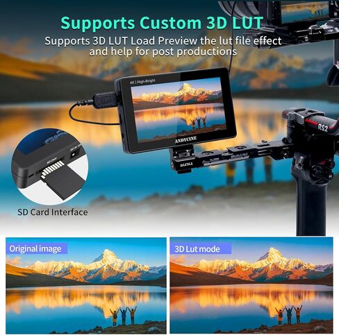ANDYCINE C50 5.5 Inch 1600nits High Brightness Touch Screen Camera Field Monitor Bundle - Full HD 1920x1080, 4K HDMI Input, 3D LUT, Waveform, Focus Assist with F970 Battery, Carry Case & Sunshade in Kuwait