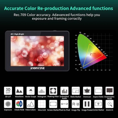 ANDYCINE C50 5.5 Inch 1600nits High Brightness Touch Screen Camera Field Monitor Bundle - Full HD 1920x1080, 4K HDMI Input, 3D LUT, Waveform, Focus Assist with F970 Battery, Carry Case & Sunshade in Kuwait