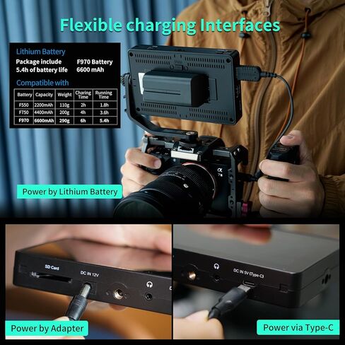 ANDYCINE C50 5.5 Inch 1600nits High Brightness Touch Screen Camera Field Monitor Bundle - Full HD 1920x1080, 4K HDMI Input, 3D LUT, Waveform, Focus Assist with F970 Battery, Carry Case & Sunshade in Kuwait