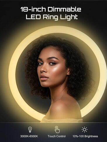 طقم إضاءة حلقة LED مطورة مقاس 18 بوصة مع حامل ثلاثي الأرجل، CRI≥95، 3000K-6000K سطوع قابل للتعديل ودرجة حرارة اللون، حامل هاتف وجهاز تحكم عن بعد للبث المباشر، يوتيوب، تيك توك، التصوير الفوتوغرافي، المكياج in Kuwait