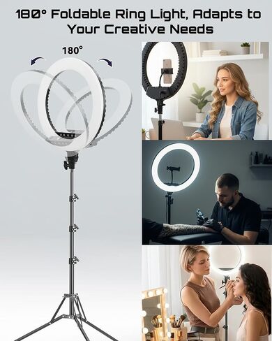 طقم إضاءة حلقة LED مطورة مقاس 18 بوصة مع حامل ثلاثي الأرجل، CRI≥95، 3000K-6000K سطوع قابل للتعديل ودرجة حرارة اللون، حامل هاتف وجهاز تحكم عن بعد للبث المباشر، يوتيوب، تيك توك، التصوير الفوتوغرافي، المكياج in Kuwait