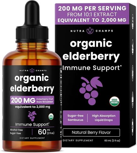 Black Elderberry Syrup | Potent 2000mg 10:1 Extract Sambucus Elderberry Syrup Antioxidant | Elderberry Drops Berry Flavor | Liquid Elderberry Extract Sugar-Free 2oz | Immune Support for Adults & Kids in Saudi Arabia