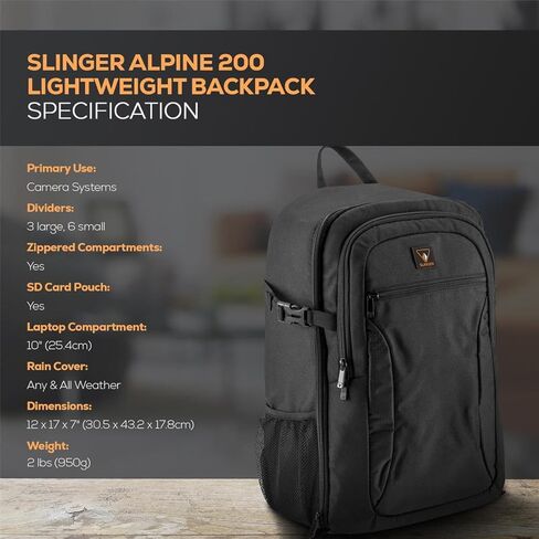حقيبة ظهر للكاميرا المدمجة SLINGER Alpine 200 لكاميرات DSLR SLR حامل ثلاثي العدسات، حقيبة ظهر رياضية خفيفة الوزن لكاميرات DSLR أو الطائرات بدون طيار، حقائب كاميرا للمصورين in Kuwait