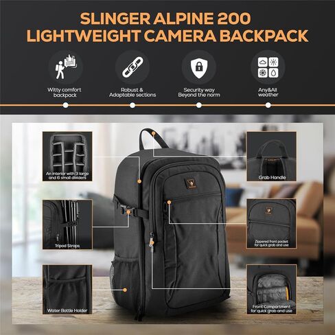 حقيبة ظهر للكاميرا المدمجة SLINGER Alpine 200 لكاميرات DSLR SLR حامل ثلاثي العدسات، حقيبة ظهر رياضية خفيفة الوزن لكاميرات DSLR أو الطائرات بدون طيار، حقائب كاميرا للمصورين in Kuwait