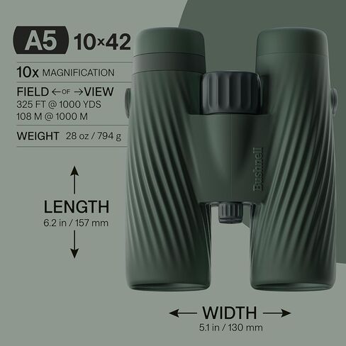Bushnell A5 10x42 Binoculars for Adults & Kids, Waterproof, Fogproof, 10X Magnification, Dielectric & Phase Coated Prisms, Fully Multi-Coated Lenses & Rubber Armor - Cilantro Green in Saudi Arabia