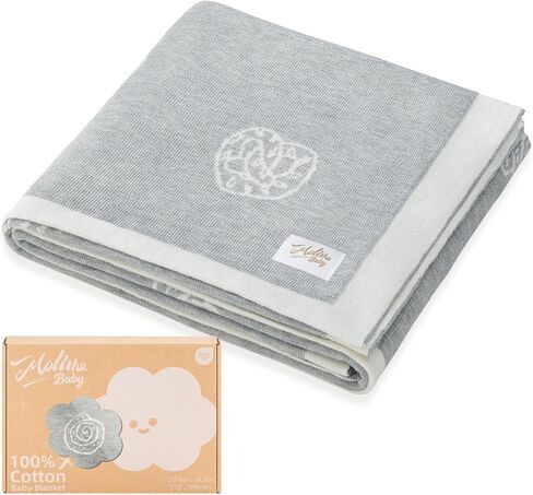 100% Cotton Baby Blanket Ultra Cozy Soft Newborn Swaddle for Boys and Girls, Gentle on Skin, Machine Washable Perfect Registry Essential Marshmallow Gray in Kuwait
