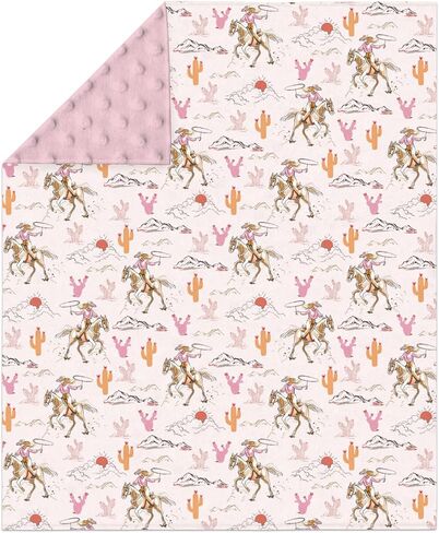Cute Pink Cowgirl Baby Blankets for Girl Western Cowgirls Horse Cactus Mountain Sunset Soft Mink Dotted Backing Double Layer Swaddle Blanket Wild West Desert Bed Throws for Newborn Toddler Crib 30x40 in Saudi Arabia