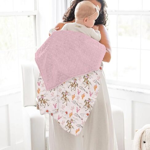 Cute Pink Cowgirl Baby Blankets for Girl Western Cowgirls Horse Cactus Mountain Sunset Soft Mink Dotted Backing Double Layer Swaddle Blanket Wild West Desert Bed Throws for Newborn Toddler Crib 30x40 in Saudi Arabia