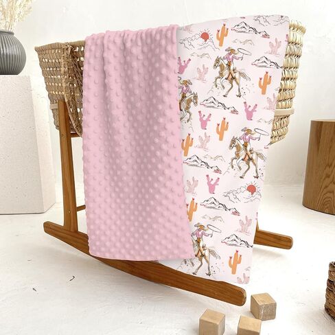 Cute Pink Cowgirl Baby Blankets for Girl Western Cowgirls Horse Cactus Mountain Sunset Soft Mink Dotted Backing Double Layer Swaddle Blanket Wild West Desert Bed Throws for Newborn Toddler Crib 30x40 in Saudi Arabia