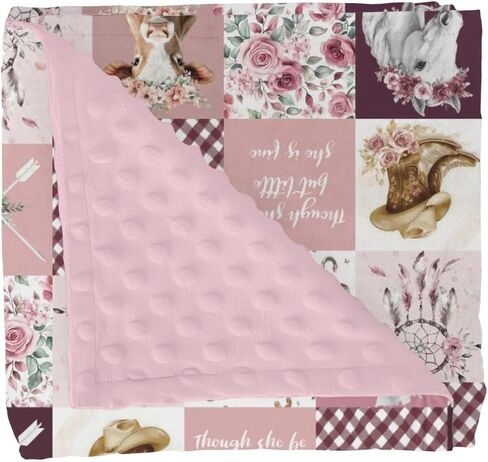 Cute Pink Cowgirl Baby Blankets for Girl Western Cowgirls Horse Cactus Mountain Sunset Soft Mink Dotted Backing Double Layer Swaddle Blanket Wild West Desert Bed Throws for Newborn Toddler Crib 30x40 in Saudi Arabia