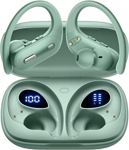 سماعات أذن GNMN Hybrid Active Noise Cancelling Bluetooth سماعات رأس هاي فاي صوت 96 ساعة تشغيل سماعات أذن لاسلكية مزدوجة شاشة LED فوق خطافات الأذن مع IPX7 مقاومة للماء للرياضة/الجري/التمرين in Kuwait