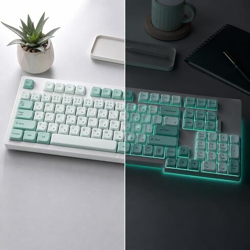 Custom PBT Keycaps ، ملف Matcha Green MOA ، تألق من خلال طباعة الجانب المزدوج للطلبة 136 مفتاح MOA Keycap تعيين 60 ٪ 65 ٪ 75 ٪ 100 ٪ لوحات مفاتيح الألعاب الميكانيكية in Saudi Arabia