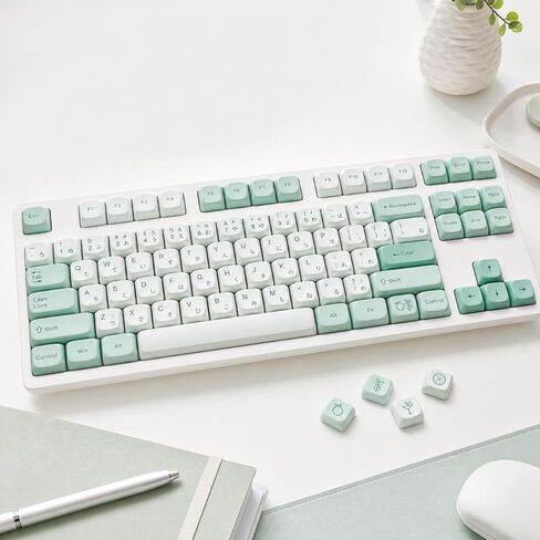 Custom PBT Keycaps ، ملف Matcha Green MOA ، تألق من خلال طباعة الجانب المزدوج للطلبة 136 مفتاح MOA Keycap تعيين 60 ٪ 65 ٪ 75 ٪ 100 ٪ لوحات مفاتيح الألعاب الميكانيكية in Saudi Arabia