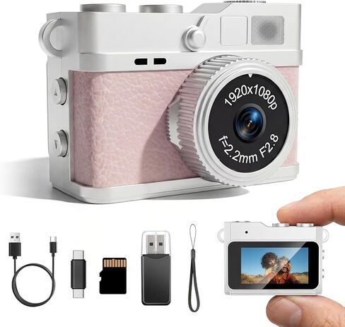 Mini Keychain Camera - 1080P FHD Mini Retro Digital Camera - Tiny Portable Small Cameras Vintage Compact Micro Cameras - Pocket Video Recorder with 8GB Card for Travel Study Recording in Kuwait