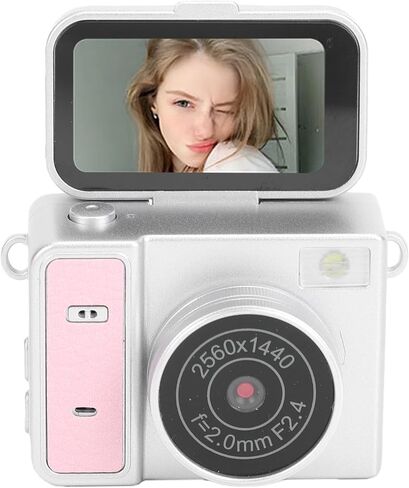 Pomya Mini 2K Digital Camera with 180 Flip Screen, Built in Flash, Portable Compact Vlog Camera for Selfies Travel, Type C Rechargeable, Supports 128GB Card (Green) in Kuwait