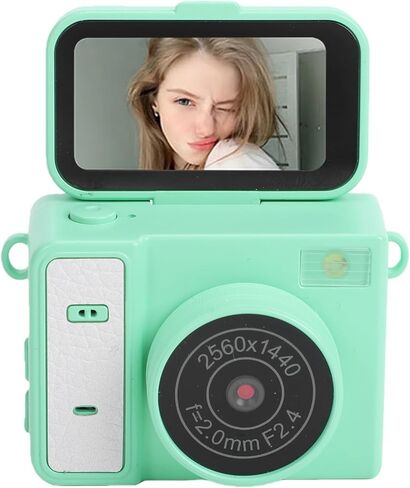 Pomya Mini 2K Digital Camera with 180 Flip Screen, Built in Flash, Portable Compact Vlog Camera for Selfies Travel, Type C Rechargeable, Supports 128GB Card (Green) in Saudi Arabia