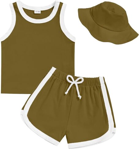 GRNSHTS Toddler Boy Girl 3 Piece Summer Outfit - Sleeveless Tank, Dolphin Shorts & Bucket Hat Set for Beach Playwear in Saudi Arabia